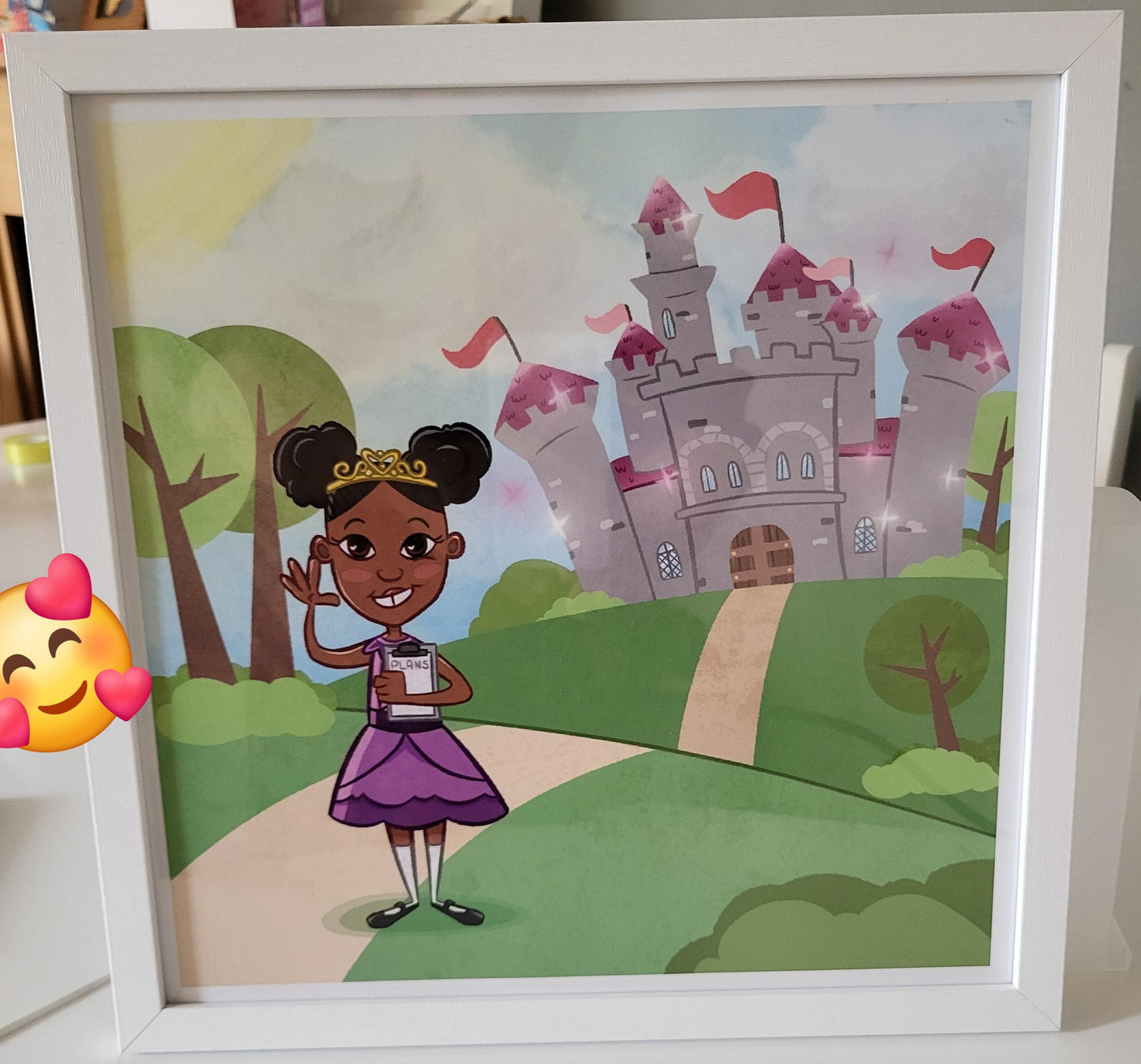 Princess Priye Palace wall art - 30 x 30cm white wooden frame